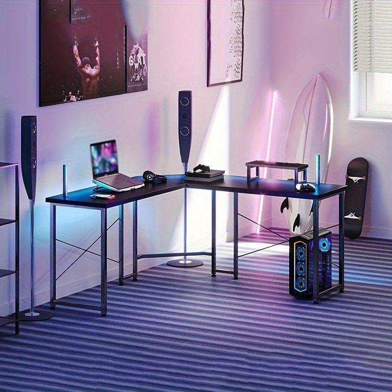 ゲーミングデスク コンピューターテーブル 収納棚付 L字型 机 モダン シック モノトーン おしゃれ 黒 - メルカリ