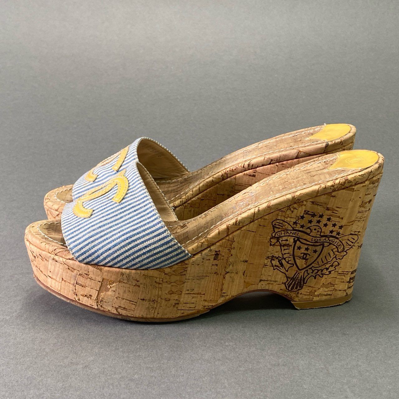 5e16 CHANEL シャネル ココマーク コルクウェッジソール サンダル