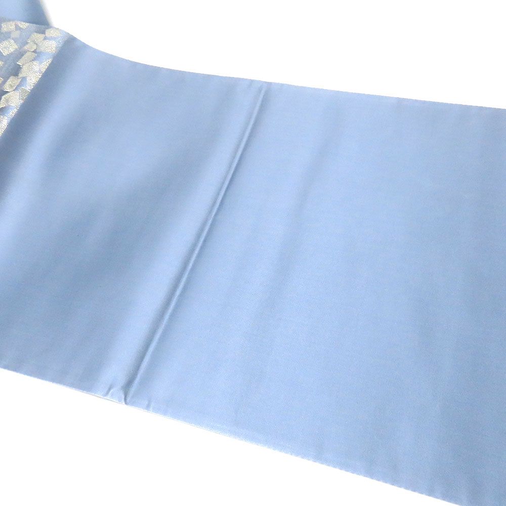 中古】 袋帯 正絹(金銀糸除く) ブルーグレー ゴールド 振袖 訪問着  