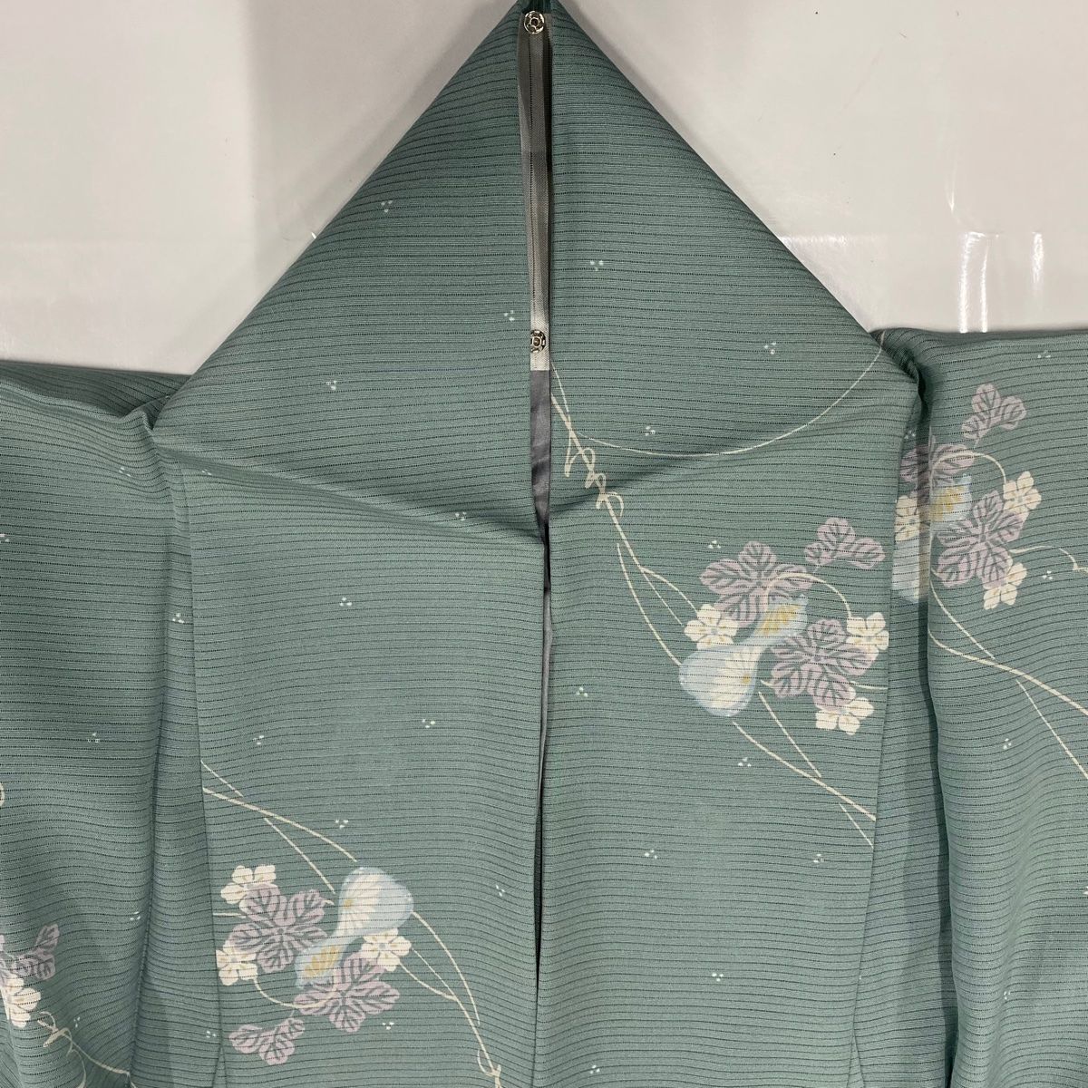 小紋 身丈156cm 裄丈63cm S 薄物 絽 瓢箪 草花 薄緑 正絹 美品 名品  