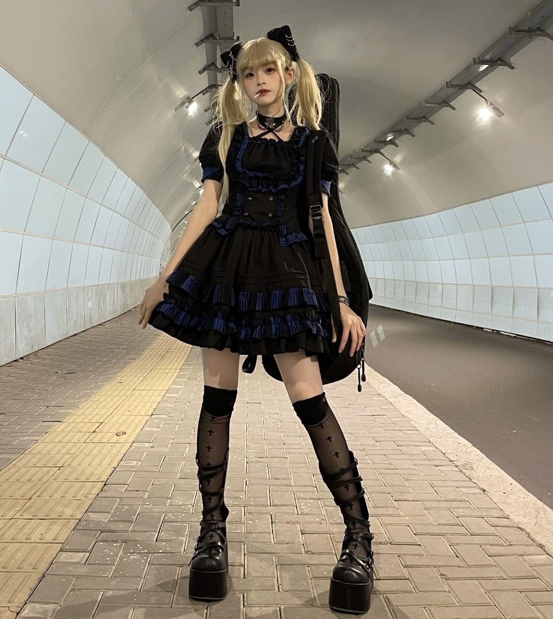 ロリータ風 パンクゴスロリ 分体式 セットアップ 黒と青 赤 黒 メイド風 クラシックワンピース ゴスロリドレス 高品質 パーティー仮装 イベント衣装