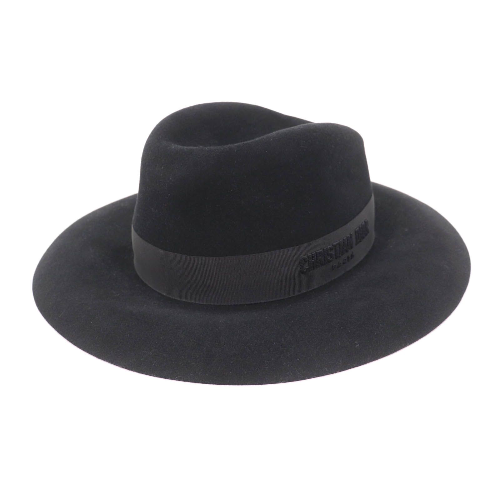 Christian Dior クリスチャンディオール 81DDR960G801 ラビット 裏地シルク100％ ロゴデザイン リボン付 フェルトハット ブラック 57 フランス製 レディース