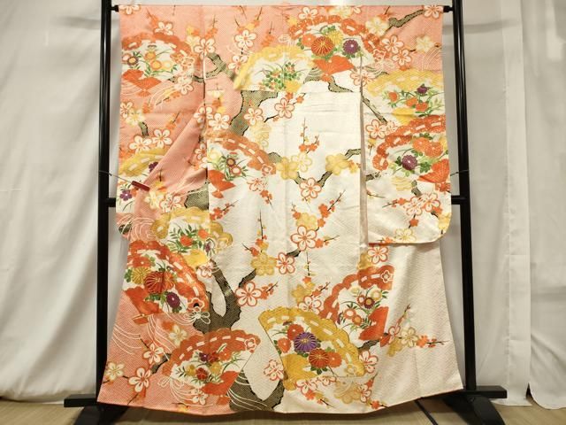 平和屋着物○豪華振袖 舞桜 檜扇花文 暈し染め 金彩