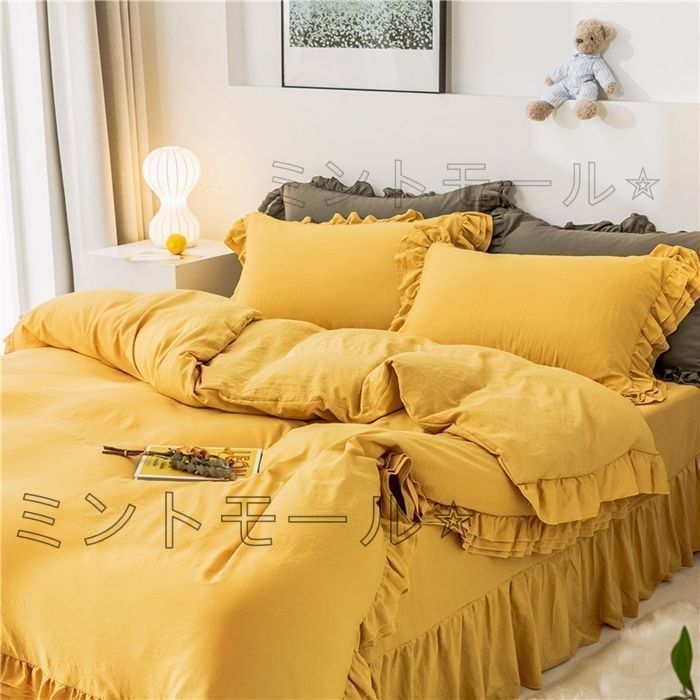 ◇新品◇エレガント肌触り 柔らかい 綿ベッドスカート ダブル 4点