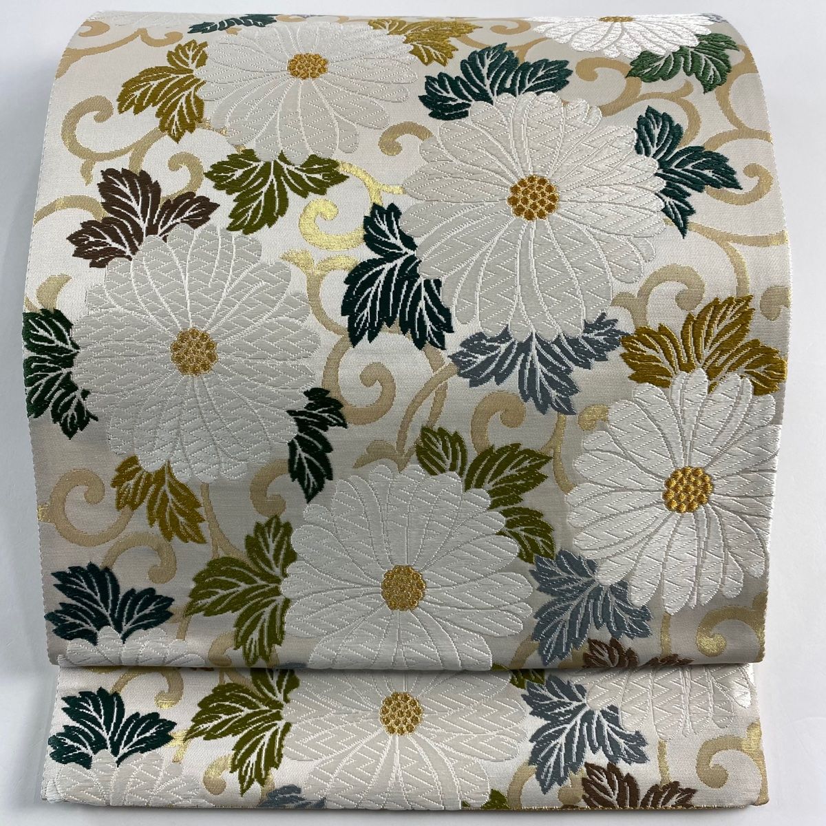 袋帯 秀品 錦繍光琳菊文 金糸 箔 灰茶 六通 正絹