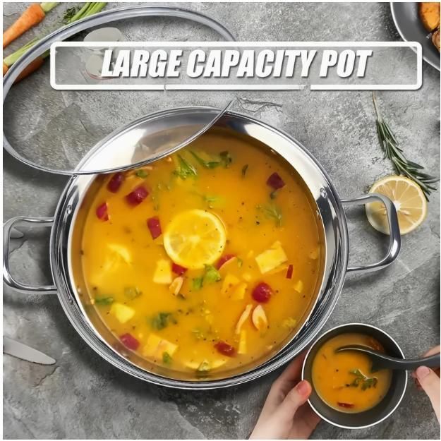 1pc 耐久性のある 3.16L ステンレススチール製ホットポット 蓋付き - ノンスティック 防錆 お手入れ簡単 多目的キッチン＆アウトドアク