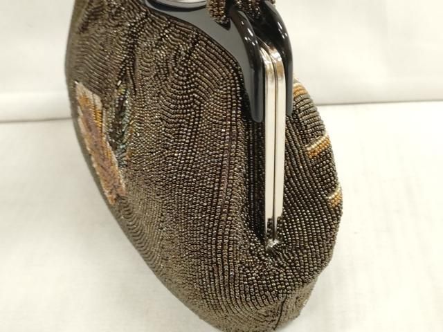 平和屋本店□和装小物 ビーズバッグ 和装バッグ 葉重ね がま口 持ち