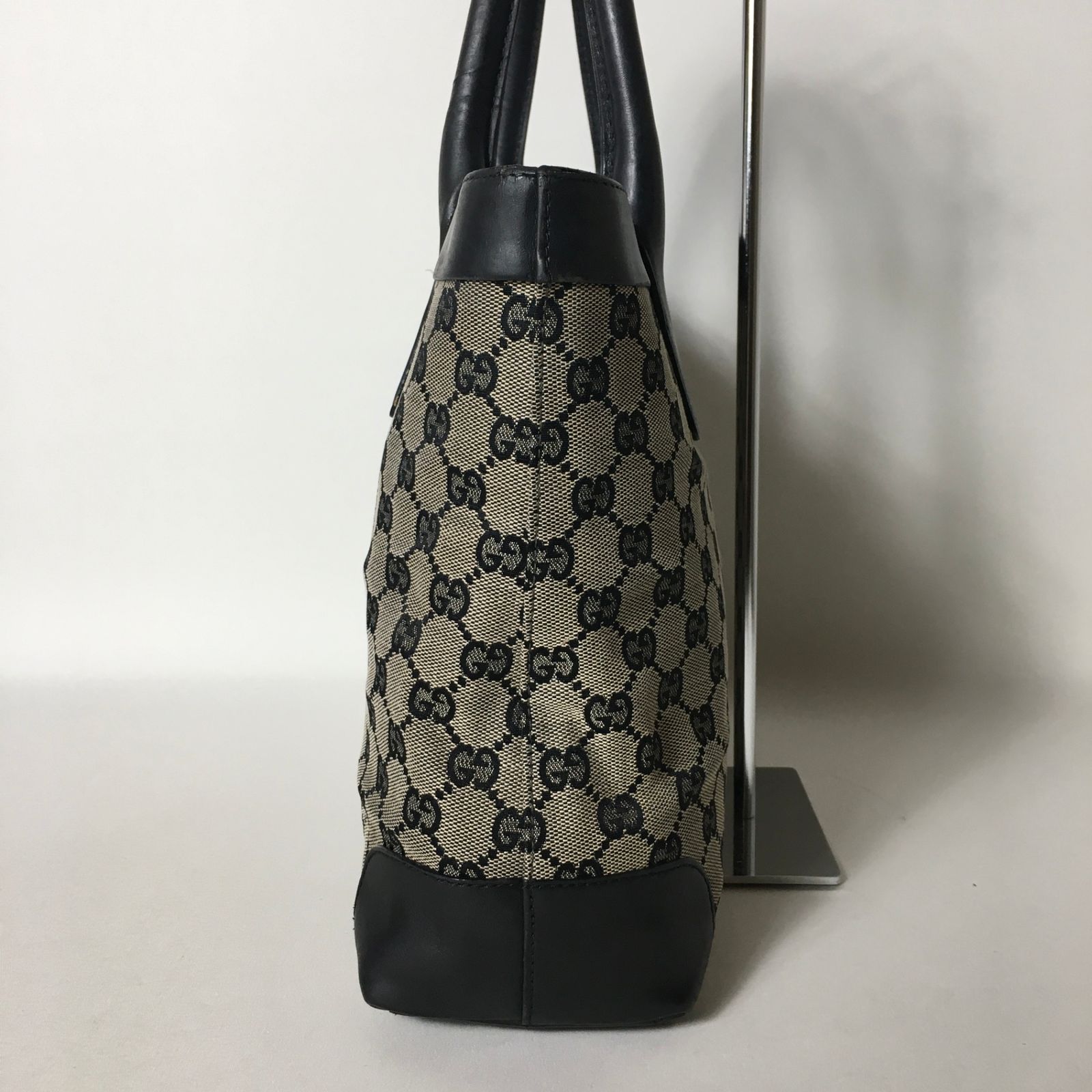 2504-155｜美品｜グッチ GGキャンバス ハンドバッグ ブラック グッチ GUCCI ハンドバッグ 黒 ブラック GGキャンバス レザー