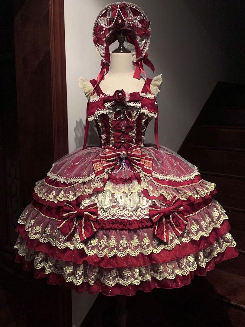 ロリータ ゴスロリ ドレス ワインレッド ピンク フリル かわいい