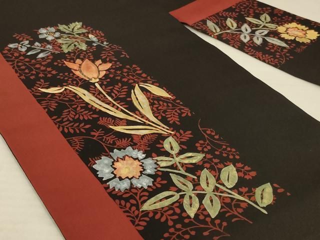 平和屋着物●塩瀬　九寸開き名古屋帯　抽象文様　黒地　正絹　逸品　DAAT7885ob 平和屋着物○塩瀬 九寸開き名古屋帯 抽象文様 黒地 正絹 逸品 DAAT7885ob