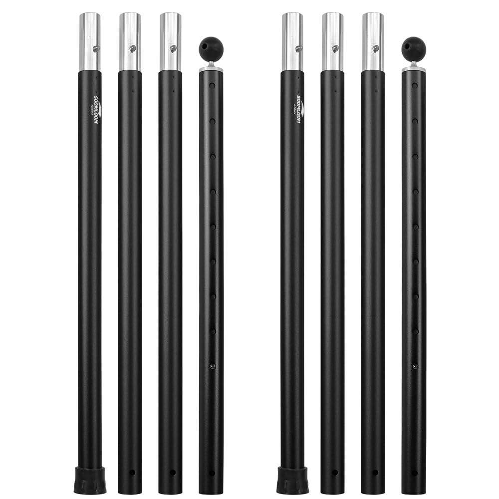 【迅速発送】Soomloomアルミポール テント･タープ設営用 A6061アルミニウム 外径33mm ４節連結 1本/2本入り 分割式 プッシュボタン式 多段階調節可能 キャンプギア (ブラック-2本入り)