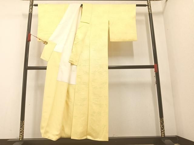 平和屋着物●上質な色無地　花地紋　淡黄色　正絹　逸品　AABA2716ph 平和屋着物○上質な色無地 花地紋 淡黄色 正絹 逸品 AABA2716ph