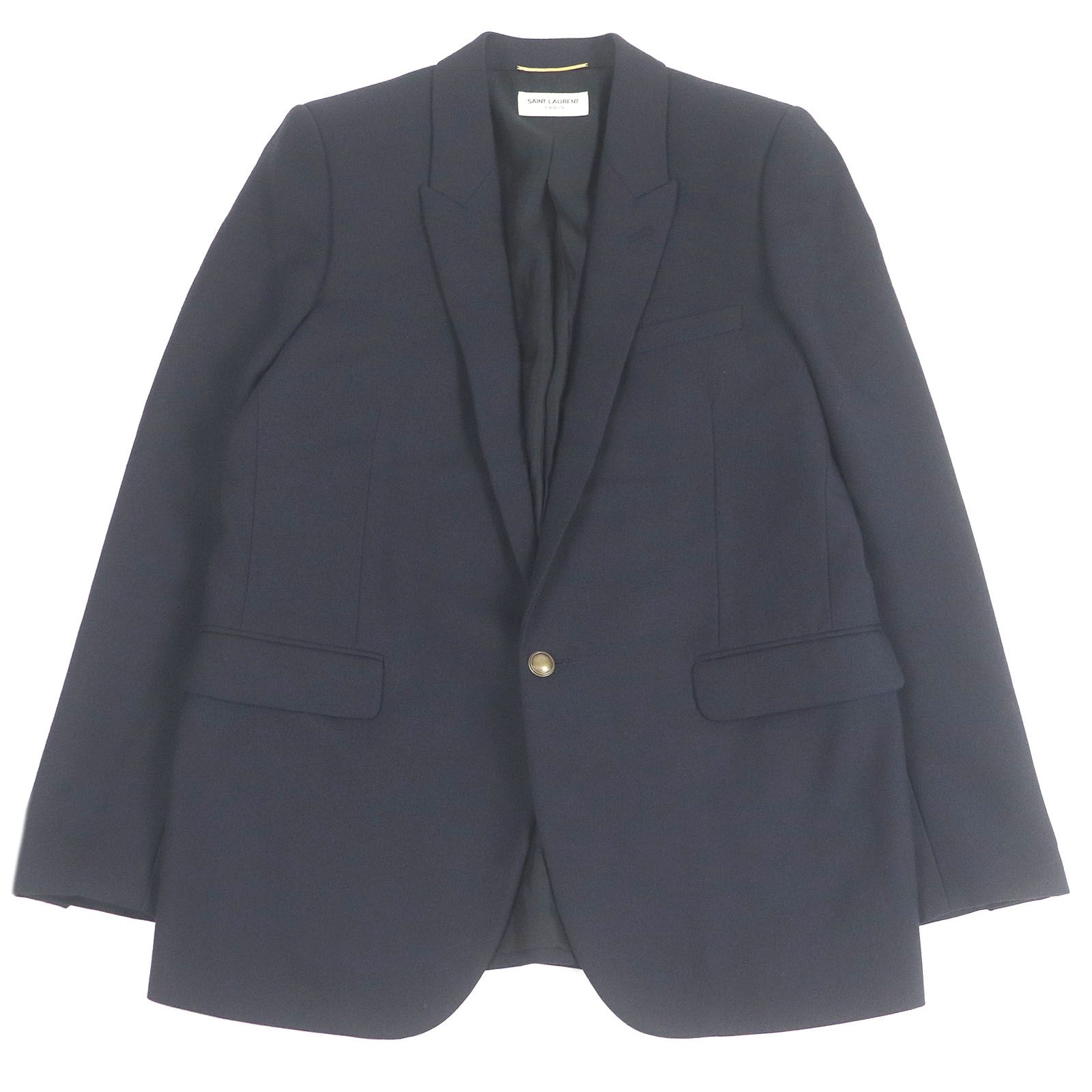 □SAINT LAURENT PARIS サンローランパリ 2020年製 625435 ピークドラペル 裏シルク100％ シングル ブレザー テーラードジャケット ネイビー 40 イタリア製 正規品 メンズ