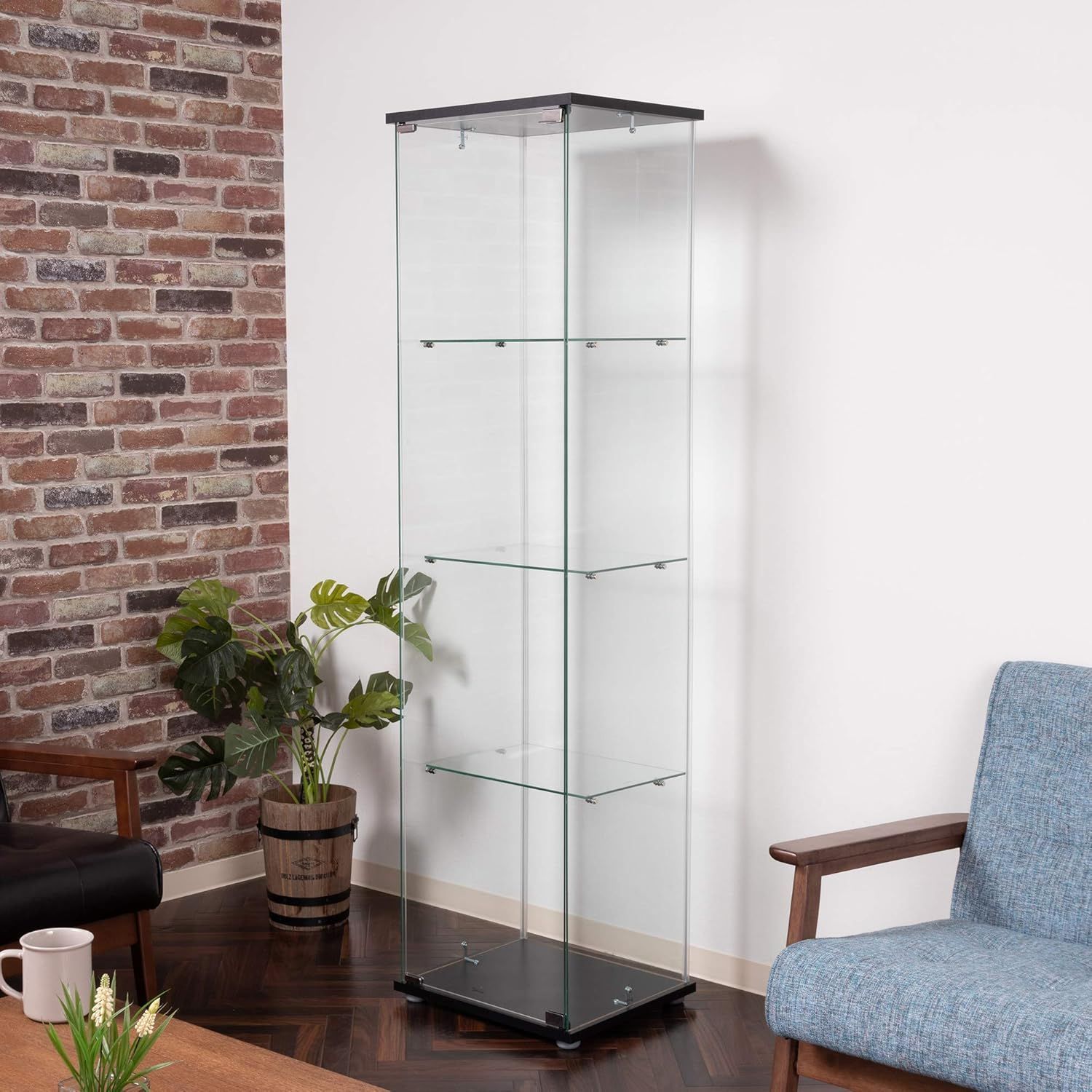 ケース フィギュアケース 4段 幅42.5×奥行36.5×高さ162cm ブラック 強化ガラス 全面ガラス 組立商品 クリア 98880