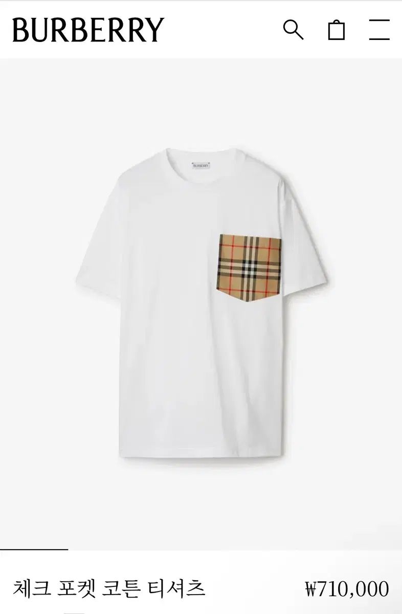  BURBERRY バーバリー チェック ポケット コットン Tシャツ 白 半袖(Tシャツ) Tシャツ カットソー
