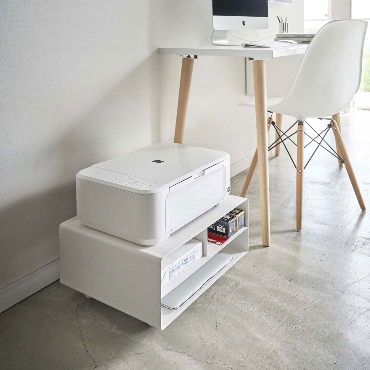 プリンター台 山崎実業 tower ツーウェイプリンター収納ラック ホワイト SPORTUS