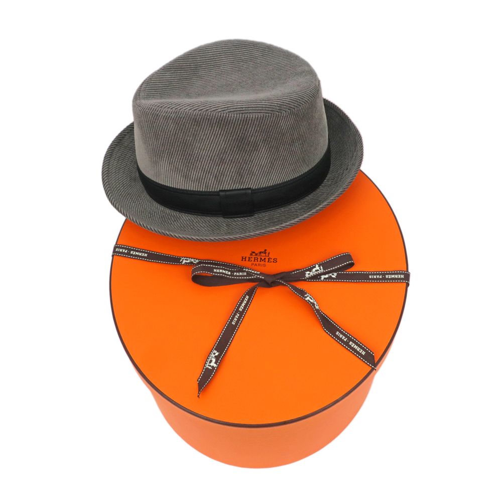 名東】【HERMES】エルメス ハット グレー ブラック サイズ58