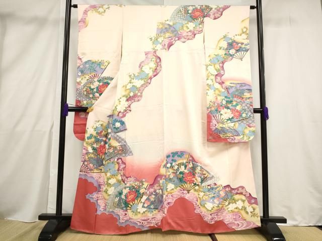 平和屋着物□豪華振袖 扇面花鳥文 金銀彩 正絹 逸品 AAAS9077pf
