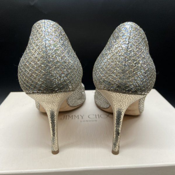 A248 JIMMY CHOO ジミーチュウ グリッター オープントゥパンプス