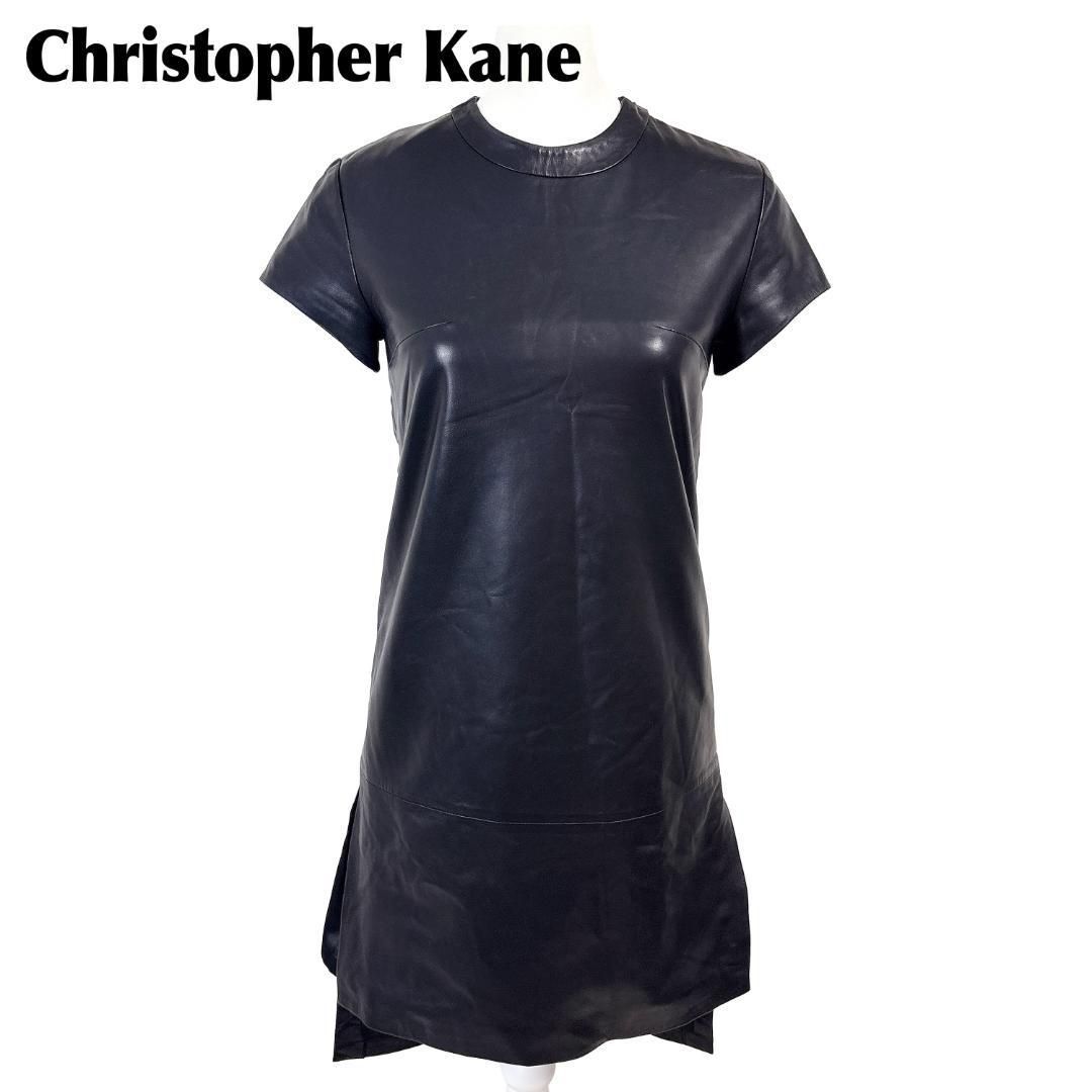 Christopher Kane 半袖レザーサイドジップワンピース 6 黒