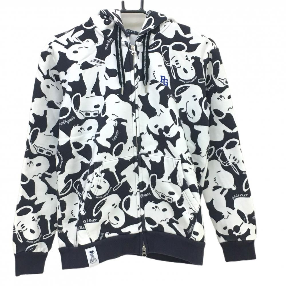 パーリーゲイツ×PEANUTS ジップパーカー 黒×白 スヌーピー総柄 裏起毛 ジャケット レディース 1 M ゴルフウェア PEARLY GATES