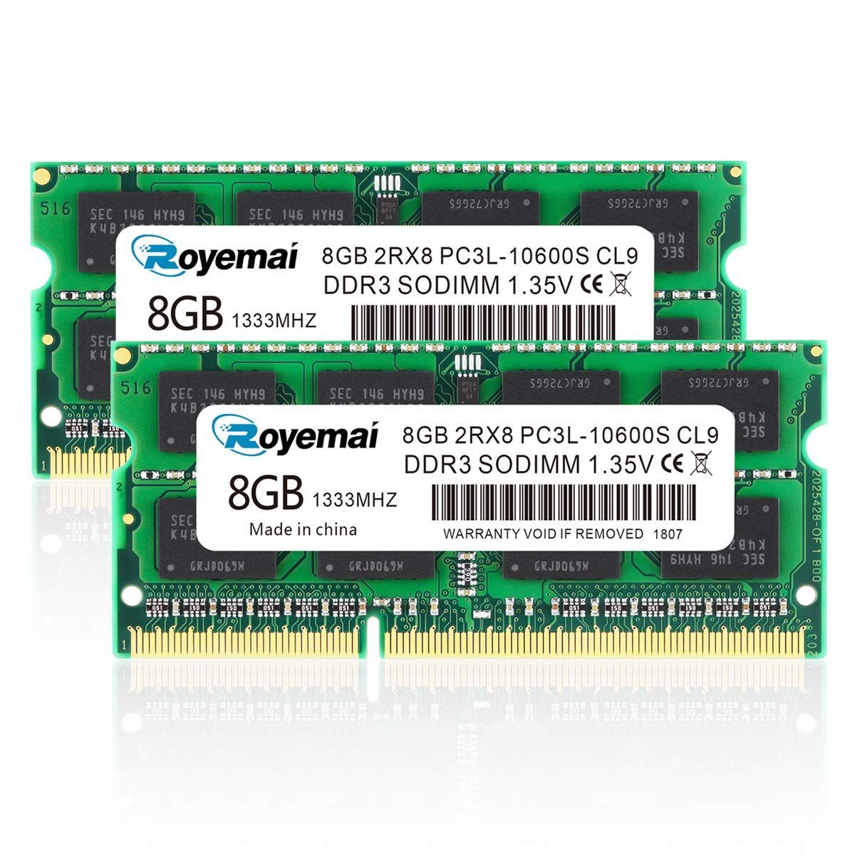 【新着商品】1.35V (低電圧) ノートPC用メモリ 204pin 8GBx2枚 CL9 1333 Non-ECC DDR3L SO-DIMM 10600 Mac PC3L 対応 16GB