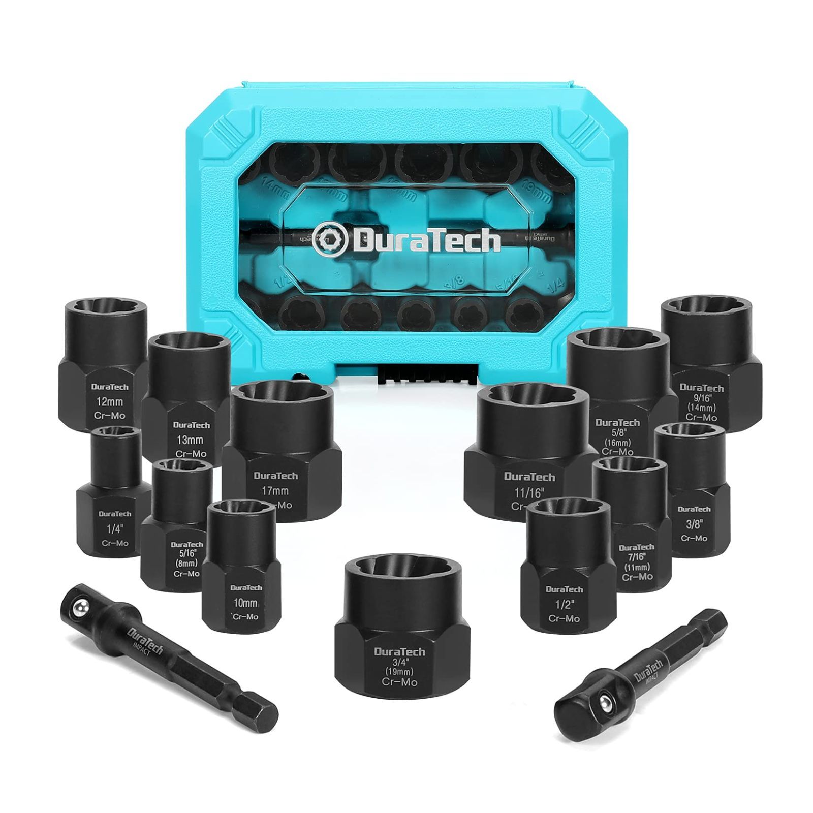 DURATECH ナット抽出ソケットセット ナットツイスター 壊れたボルト抽出器 ナットリムーバー 潰れたボルト ナットエクストラクターソケット バイク 車修理 15点セット
