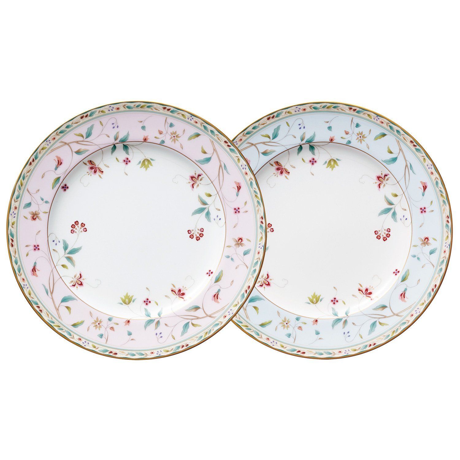 05 ラウンド21cm ピンク-ブルー _02 ペア Noritake ノリタケ プレート 色変り ペアセット 21cm 花更紗 2枚 ピンク ブルー ボーンチャイナ P97211|4409-56