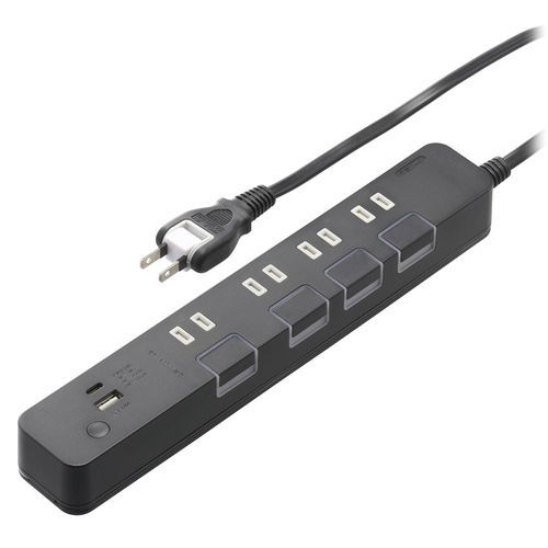 4個口節電タップ USBポート付き 2m オーム電機 HS-TPKU42PD-24K 2m USB