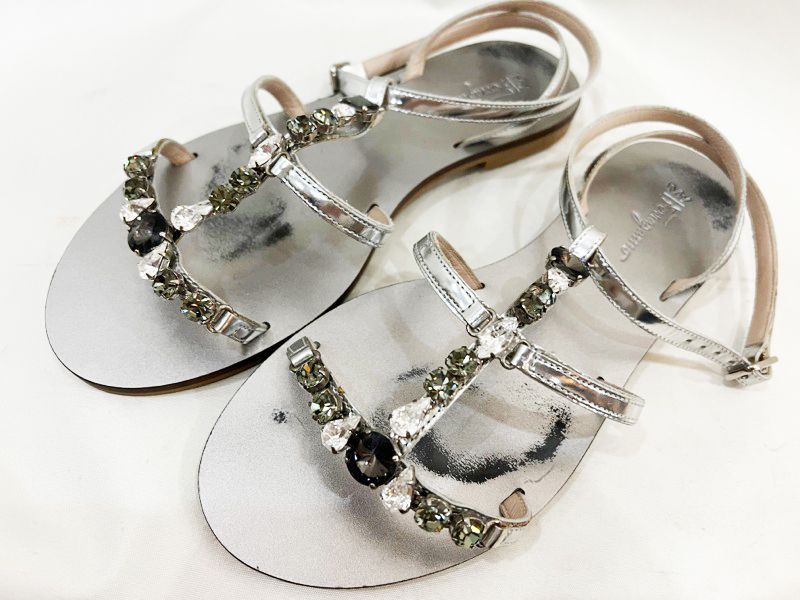フェラガモ ビジューオープンサンダル シルバー 6 1/2 クロスストラップ Salvatore Ferragamo - フェラガモ ビジューオープンサンダル