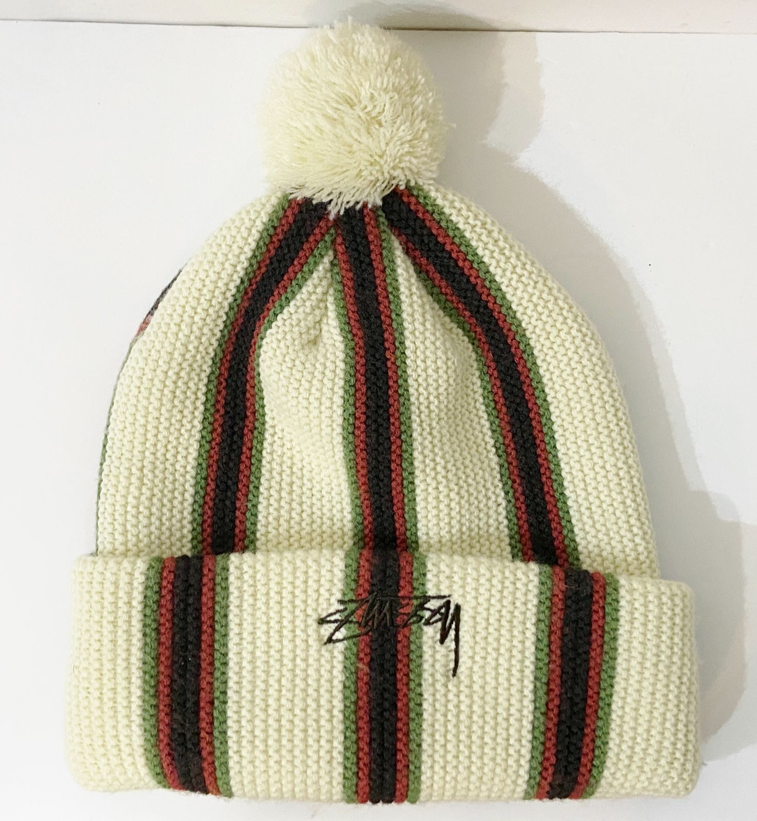 STUSSY ステューシー Striped Pom Beanieストライプ ボンボン ニットキャップ - メルカリ