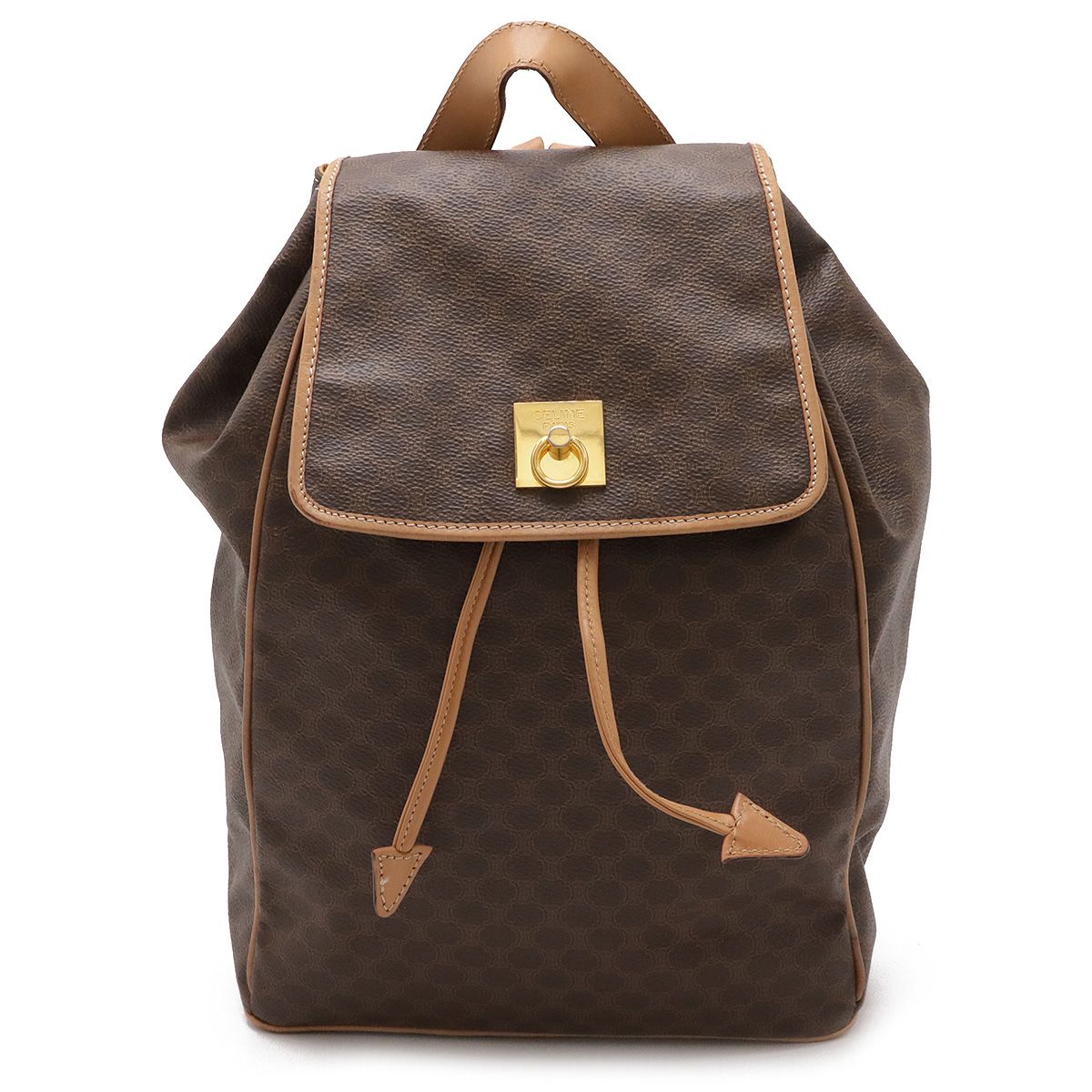 【CELINE】リュック　マカダム柄　ゴールド金具　PVC ダークブラウン CELINE セリーヌ マカダム柄 バックパック リュックサック PVC レザー