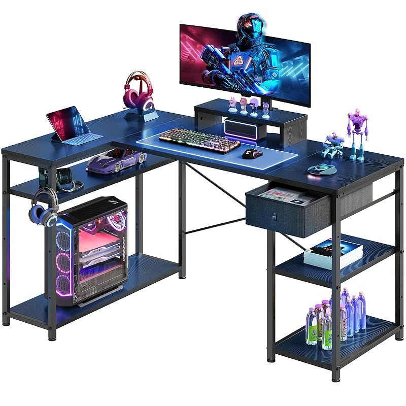 Maihail 机 l字デスク 勉強机 pcデスク パソコンデスク右棚左棚