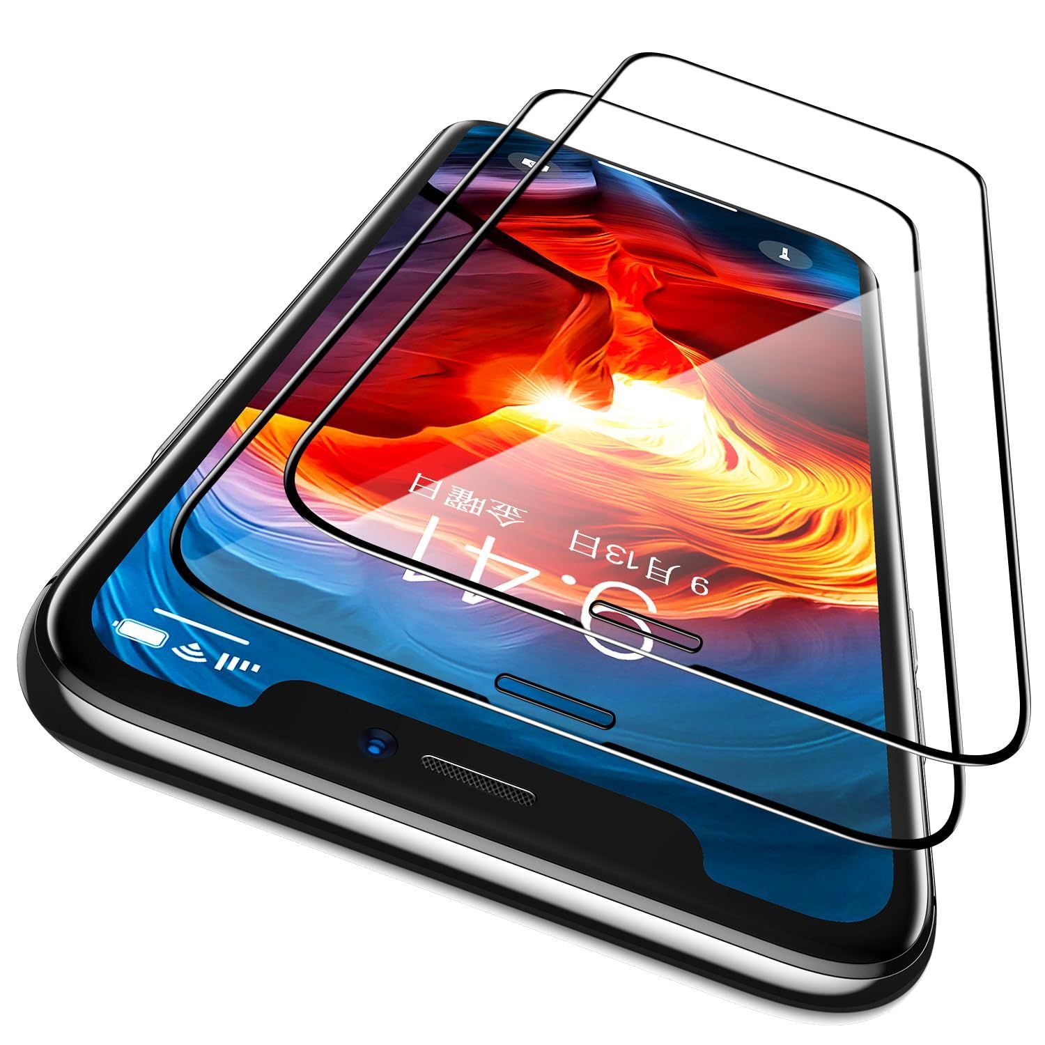【在庫処分】iPhone CASEKOO 11 / iPhone XR 用 ガラスフィルム ガイド枠付き 2枚セット 日本旭硝子製 全面保護フィルム 強化ガラス 気泡ゼロ 飛散防止（ アイフォン11/アイホンXR 用 フィルム 6.1イン