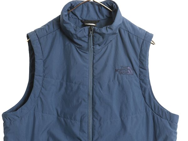 なクーポン配布中! US企画 ノースフェイス 中綿 ナイロン ベスト メンズ M 古着 フルジップ キルティング アウトドア 重ね着 前開き ハイネック ワンポイント