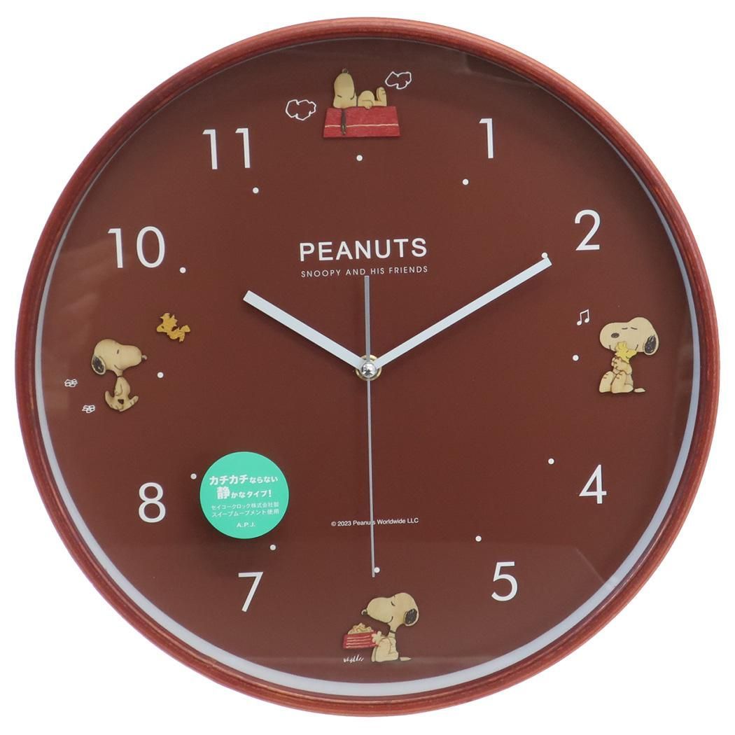 スヌーピー 壁掛け時計 ウッドパーツクロック ブラウン ピーナッツ APJ インテリア雑貨 キャラクター グッズ