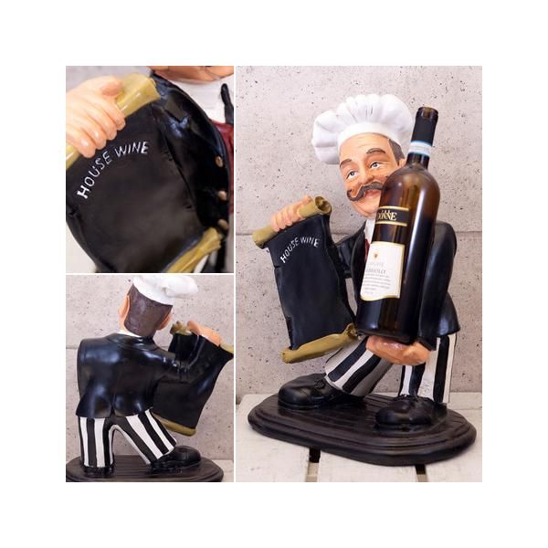 ワインホルダー メニューボード おしゃれ カフェ レストラン 飲食店 ワイン 置き物 インテリア おもしろ デザイン シェフ コック モチーフ akz-a1603
