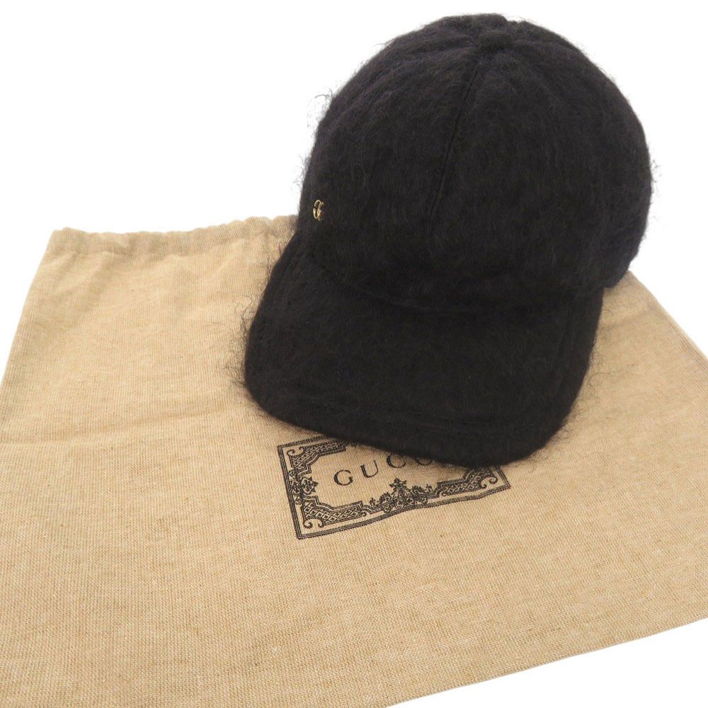 グッチ GGロゴ ベースボールキャップ サイズM モヘア ウール ブラック 帽子 キャップ 黒 0469 GUCCI