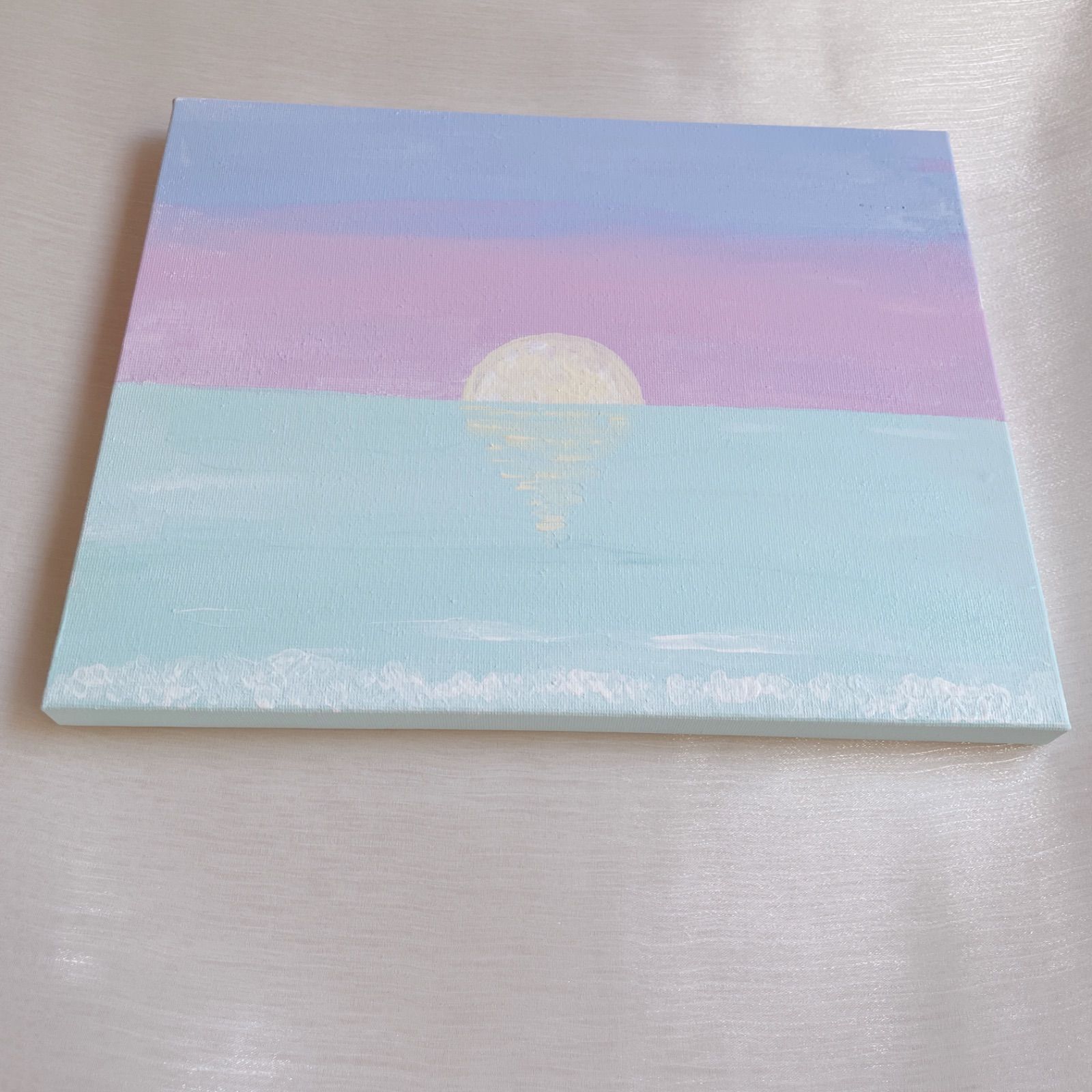 優しい海 パステルカラー 絵画 アート アクリル画 絵の具 癒し 月 太陽