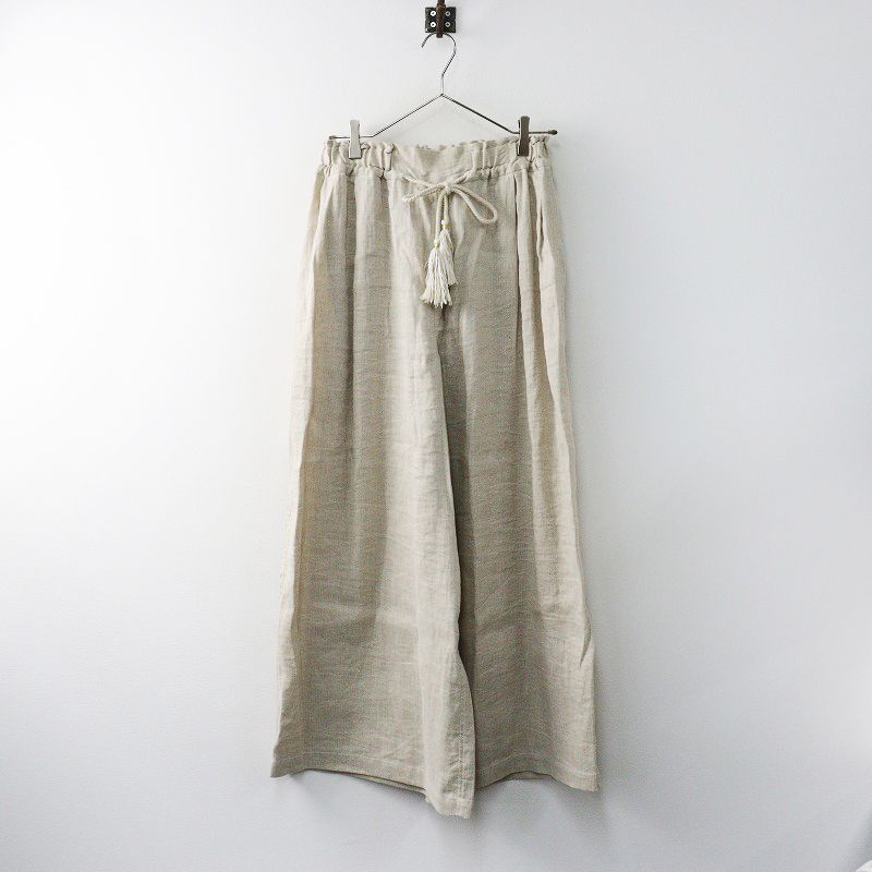 ユルタオ YURTAO ラメライン リネンコットン混 イージーワイドパンツ  