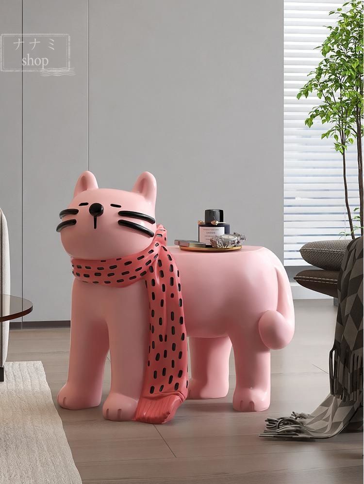 クリームスタイルの大きな猫のサイドテーブルフロアオーナメントホームアクセサリーポーチ装飾靴ベンチテレビキャビネットの隣の新築祝い