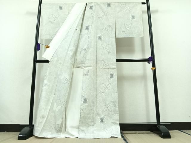 お買い得 平和屋着物▽庭野鵬雪 本場大島紬 白大島 単衣 舞蝶文 証紙付き 正絹 AABB7752jh