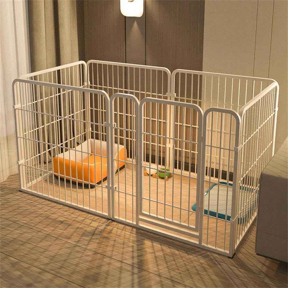 MaterialType WhiteSteel120*60 ペットサークル 犬 サークルケージ ペットフェンス ドア付き 置くだけ 柵 自立 ケージ 小型犬 セット 6枚 接続式 簡単組み立て 工具不要 折りたたみ 犬用 120×60cm 室内 屋外 ホワイト