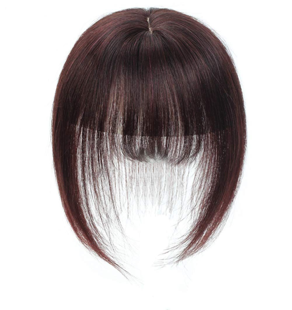 部分ウィッグ 頭頂部 人毛 リアルつむじ ヘアピース 前髪 ぱっつん トップカバー かつら 9cm×10cm 長さ25cm ダークブラウン
