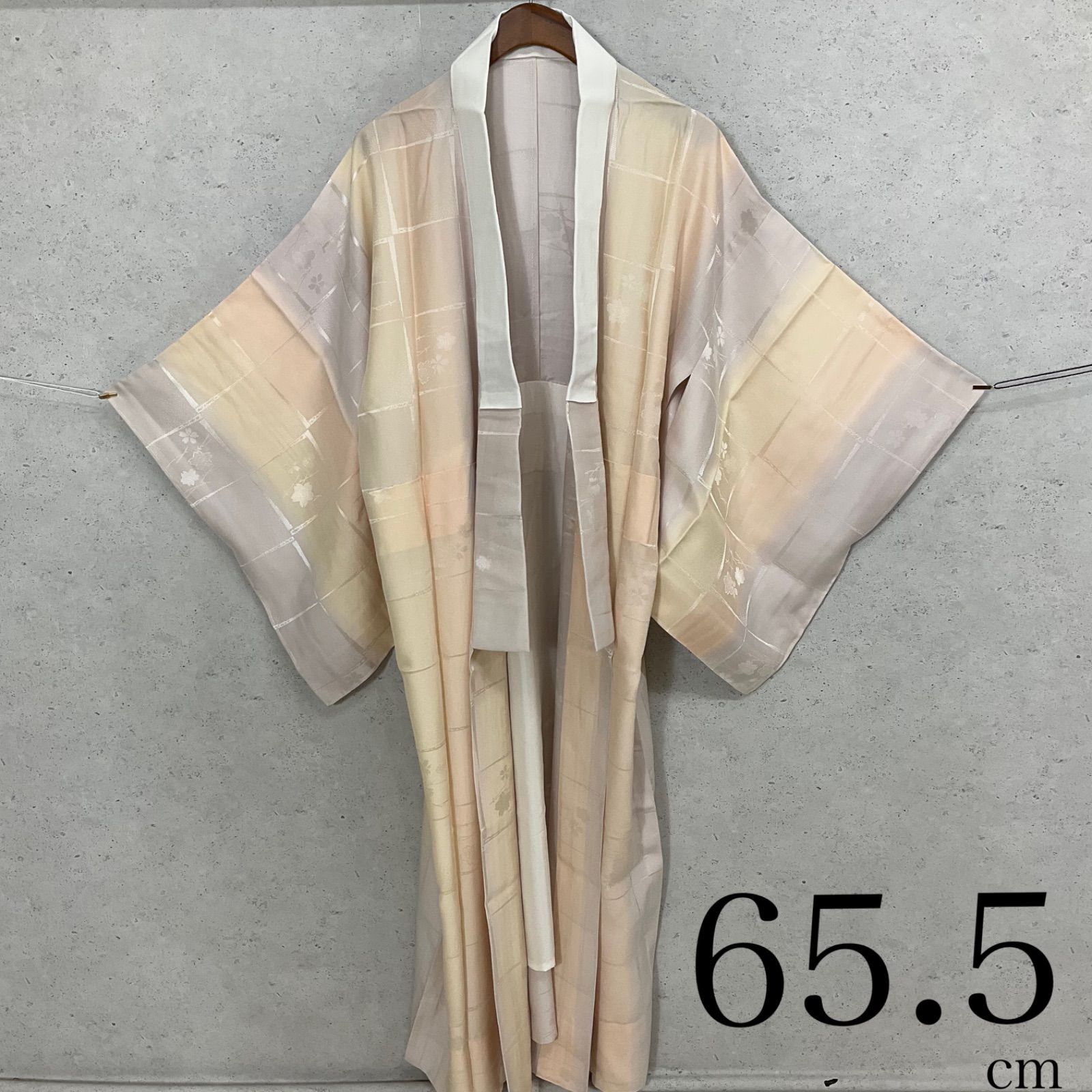 kimono+one◆未使用同然◆長襦袢◆上質な正絹と暈し染◆仕付け糸付き◆単衣◆袖無双◆居敷当て付き◆衣紋抜き付き◆半襟付き◆裄65.5肩丈125.5◆小紋紬附下訪問着留袖袷単衣夏着物◆K1124