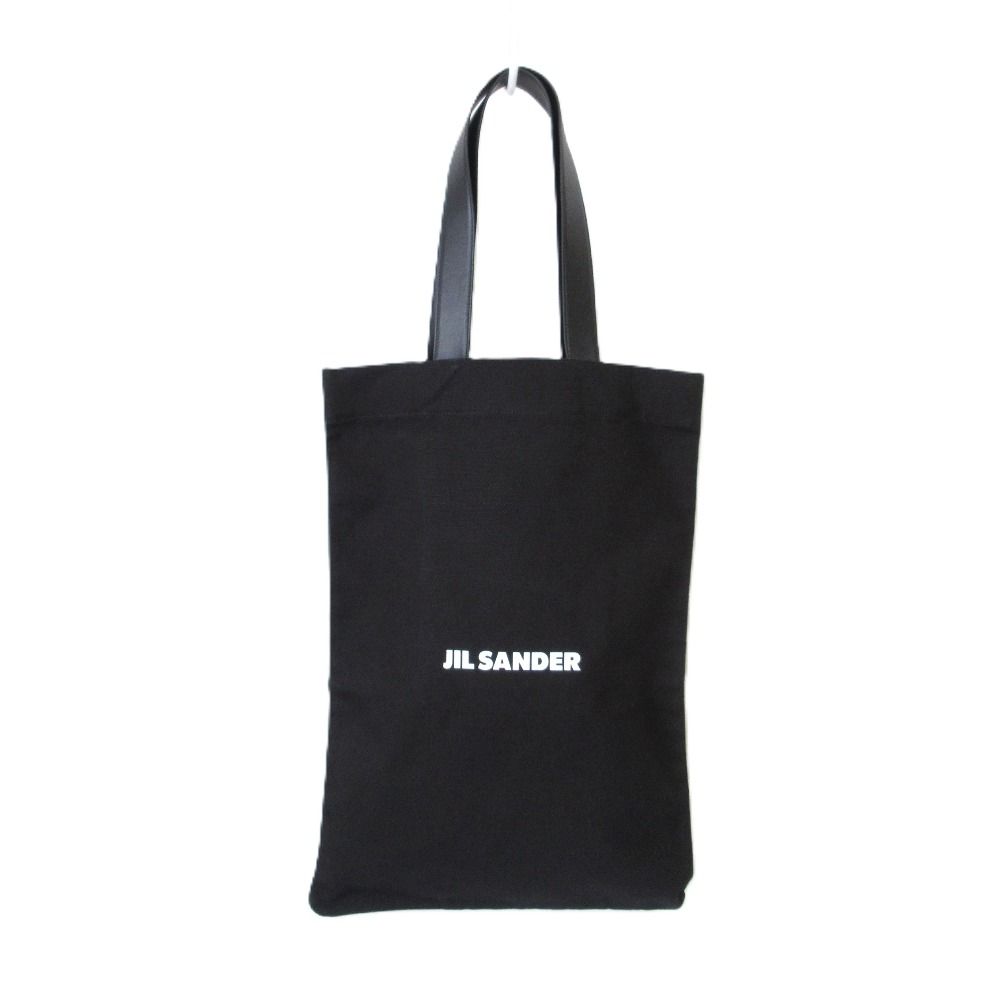 JIL SANDER ジルサンダー レザーハンドル フラットショッパー ビッグ キャンバストートバッグ ブラック メンズ レディース 古着