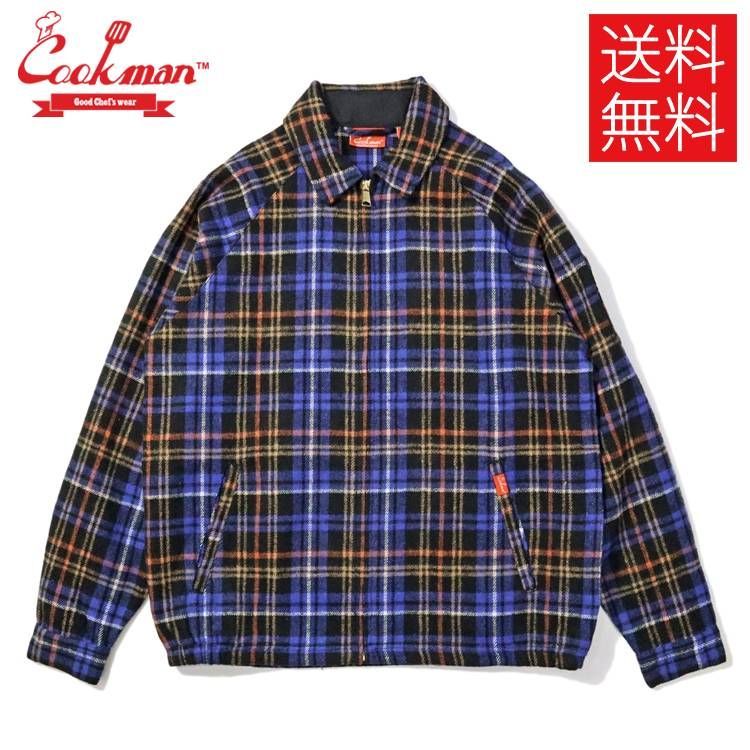 【送料無料】COOKMAN Woolmix Tartan Scottish Navy Delivery Jacket ジャケット デリバリー ウールミックス タータン チェック スコティッシュ ネイビー 青 Jacket Black クックマン 男女兼用