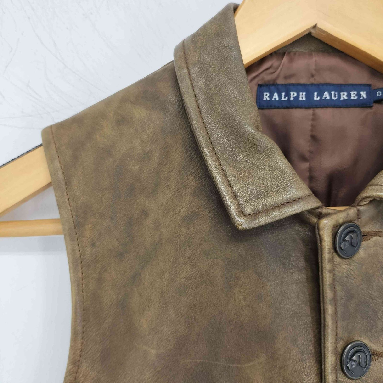 ラルフローレン RALPH LAUREN レザーベスト 動物ボタン レディース JPN