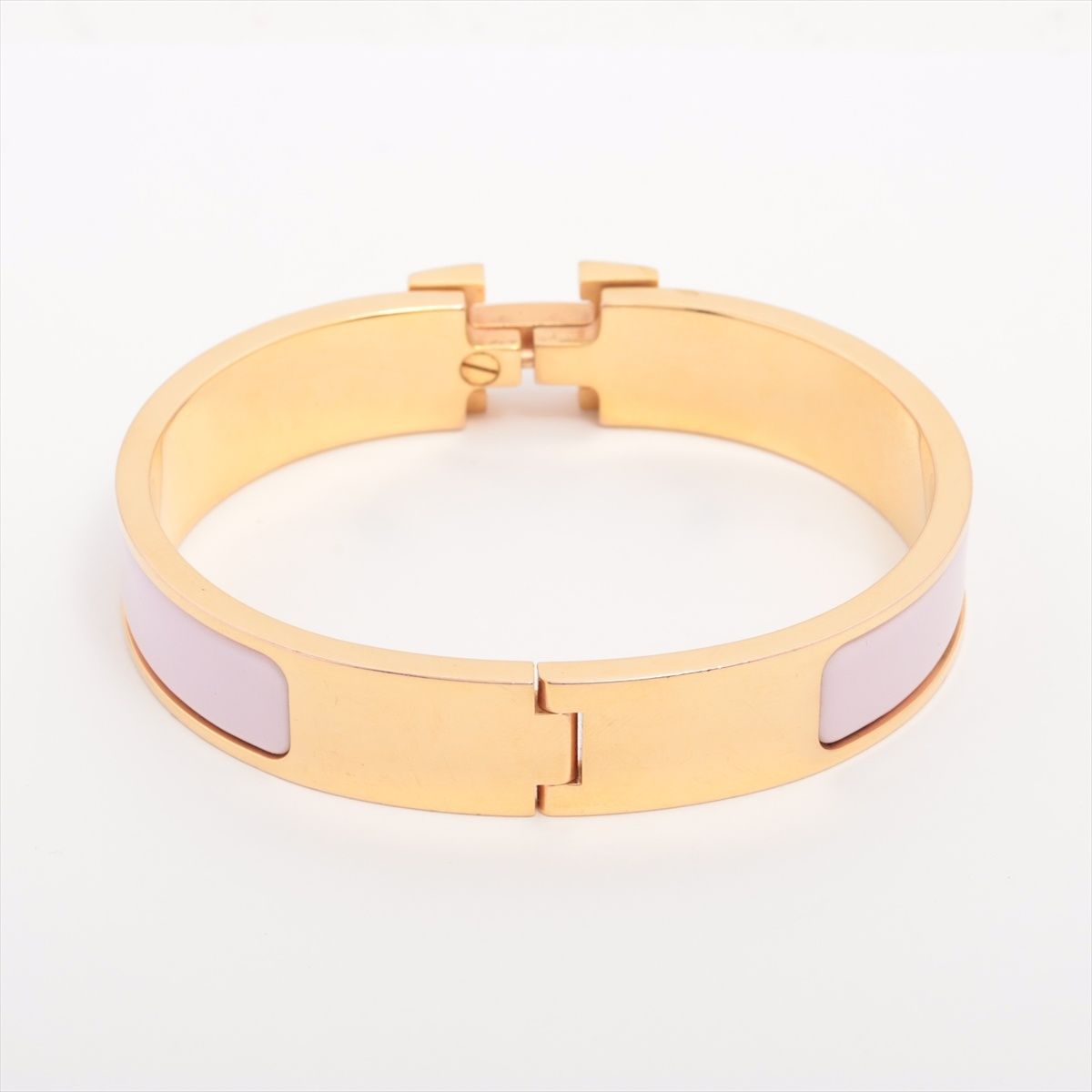 中古美品 エルメス HERMES ブレスレット クリックアッシュ エナメル オレンジ シルバー バングル Clic H Hモチーフ