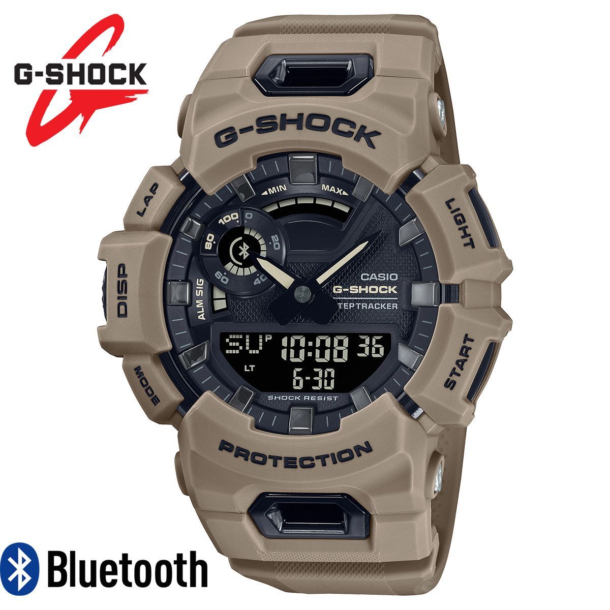 G-SHOCK ジーショック スマホ着信 LINE通知 メール通知 CASIO カシオ スマートウォッチ Bluetooth スマホ連動 スマホリンク G-SQUAD GBA-900UU-5A カーキ ブラウン ミリタリー トレーニング 歩数計 万歩計 GPS